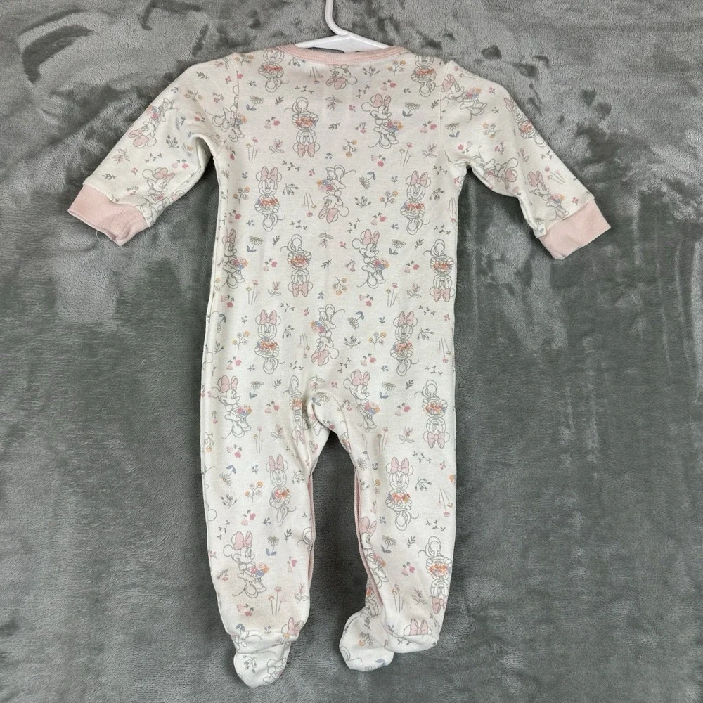 Disney Baby Romper Footed Sleeper Pajamas 3-6 Months Pink Mini Mouse Floral